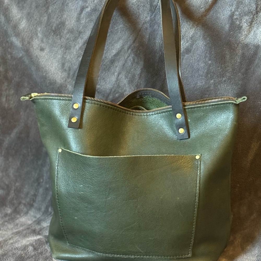 Chic Olive Leather Tote Bag